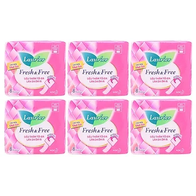 Combo 6 Băng Vệ Sinh Laurier Fresh & Free Dày Không Cánh - 8 Miếng