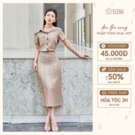 ELENA STUDIOS Stylized German Collar Shirt and Slim Skirt Set Made of Luxurious High Quality Italian