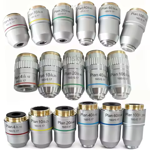 Biological Microscope 195 Flat Plan field achromatic Objective Lens 4X 10X 20X 40X 60X 100X RMS Thre