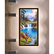 Wall decoration printed painting plus frame size 100x50cm picture 2 deer mountain river scenery
