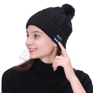Music Knitting Hat Solid Color Knitting Hat Wireless Bluetooth 5.0 Knit Hat with Plush Ball Unisex Winter Beanie for Outdoor Activities Streetwear Headphones Cap