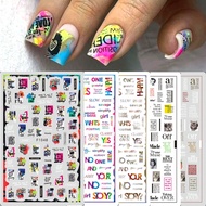 5 Sheets 3D Letter Nail Stickers Decals Colorful English Words Letters Alphabet Typeface Newspaper R