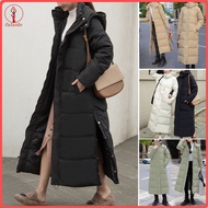 fulaide Stand Collar Long Sleeves Ribbed Cuffs Side Split Hem Zipper Placket Down Jacket Women Winte