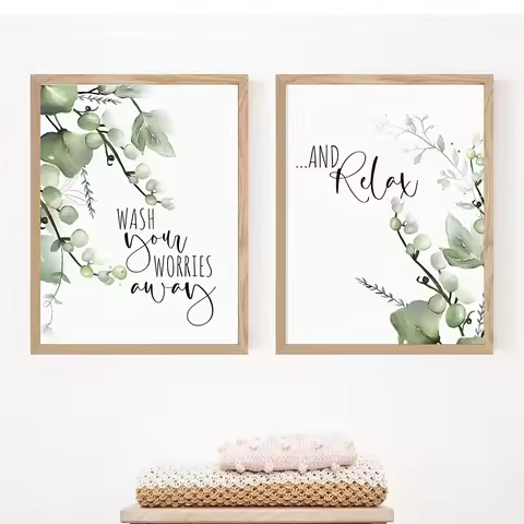 Bathroom Poster HD Print Canvas Painting Botanical Tropical Leaves Wash Your Worries Away And Relax 