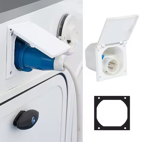 240V Mains Flush Fit Socket Splashproof 16 Amp Caravan Motorhomes RV Hook Up Socket UV-Stable Plasti