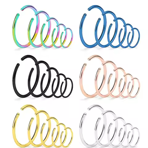 15X 20G 0.8mm Rose Golden Black Colourful Steel Nose Hoop Ring Septum Eyebrow Ear Lip Body Piercing 