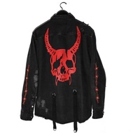 Dark Punk Denim Jackets Men Streetwear Hip Hop Skull Printed Black Jacket Single Breasted Cowboy Male Denim Shirt For Men S-3XL