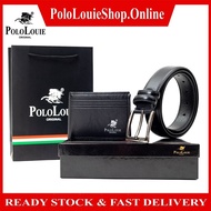 Original Polo Louie Men's 2-in-1 Bundle Gift Box Set Synthetic Leather Wallet Bifold Smart Automatic Buckle Waist Belt