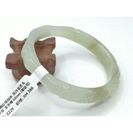 B2229-natural Carved Serpentine Straw Bangle 60mm (with certificate) Natural Xiuyan Light Green Ice Carved Blossoming Rich &amp; Bamboo Newspaper Peace Jade Bracelet 60mm (with certificate) 0783