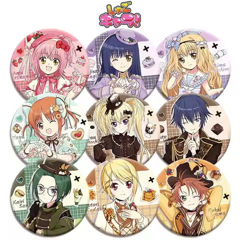 58mm Anime Shugo Chara Hinamori Amu Tsukiyomi Ikuto Hotori Tadase Cosplay COSTUME Badge Pin SPTE Tin