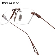 FONEX Titanium Glasses Frame Men New Rimless Square Matte Eyeglasses Optical Frame Eyewear Act-fix