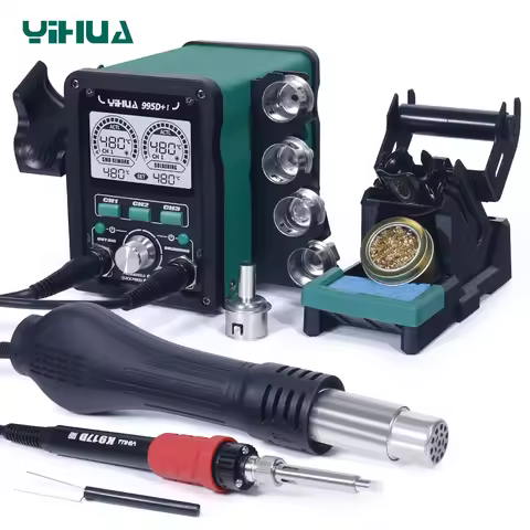 YIHUA 995D+I Hot Air Rework Station 110W Soldering Iron Station with Large Digital Display Optional 