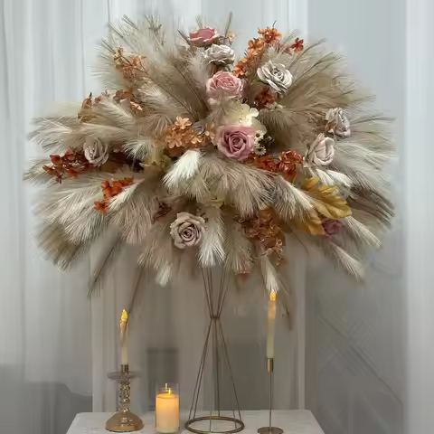 Flower Pampas Grass Ball 80/70/60/50/30cm Custom Pink Rose Orange Plant Leaves Pampas Grass Flower B