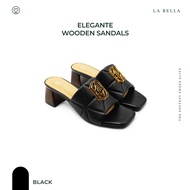 LA BELLA รุ่น ELEGANTE WOODEN SANDALS  - BLACK