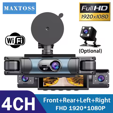 4 Channel UHD 1080P Car DVR 4-Lens Inside Vehicle Dash Cam 360° All Sides Car Camera Wifi Video Driv