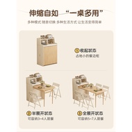 ✡Folding telescopic solid wood folding dining table sideboard integrated multifunctional rotatin t1