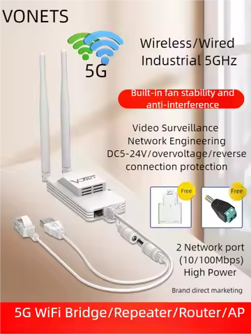 VONETS 5GHz WiFi Bridge Router Repeater Ethernet to WiFi Adapter for DVR PLC Network Printer IP Came