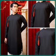 Traditional Black Men's Modified Ao Dai - ADCTNT Plain Black Men's Modified Ao Dai-Black