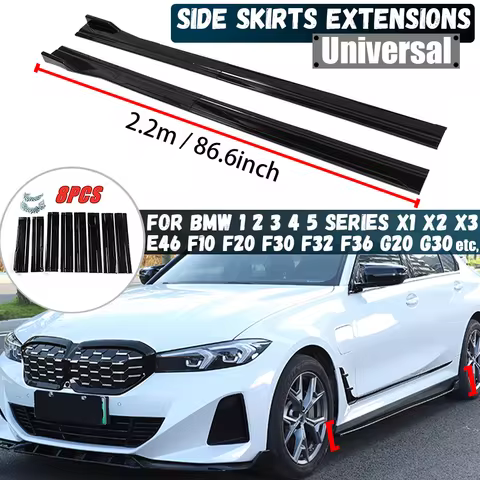 8PCS 2.2m Side Skirt Extension Rocker Plate Lip Separator Bumper For BMW 1 2 3 4 5 Series E46 E90 F1