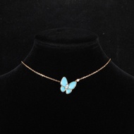 VAN CLEEF&ARPELS(梵克雅寶) Two Butterfly 蝴蝶項鏈 二鑽 18K黃金/鑽石/綠松石