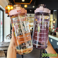 DESIROUS - 大容量太空杯 帶刻度 帶吸管 男女戶外便攜塑膠水瓶運動大水壺（2000ml 黑色）