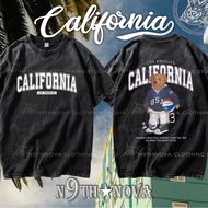 24h Shipping N9THNOVA Retro California Pure Cotton Washed Bear T-Shirt