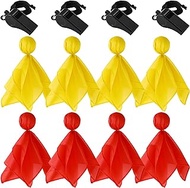 Plastic Whistle Football Penalty Flag 4 Pieces Sports Whistles Black Whistles with Lanyard Loud Clear Coach Whistle Referee Whistle and 8 Pieces Red Yellow Tossing Flags Soccer Referee Flags for Sport
