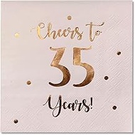 Cheers to 35 Years Cocktail Napkins | Happy 35th Birthday Decorations for Men and Women and Wedding 
