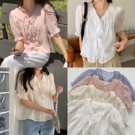 109cm Women's 2-layer ruffled short-sleeved shirt
