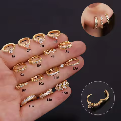 1pc Heart Leaf Zircon Cartilage Piercing Earring Stainless Steel Fashion Jewelry Gift 0.8x8mm Inner 