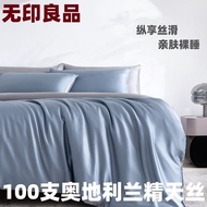 MUJI100Tencel Four-Piece Summer Naked Sleeping Double-Sided Ice Silk Three-Piece Bed Sheet Quilt Cover Fitted Sheet4 CBM