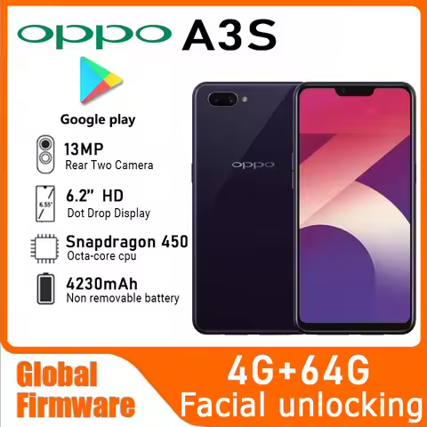 OPPO A3S smartphone Global Firmware Android 8.1 6.2-inch CPU Snapdragon 450 4230mAh camera 13MP used