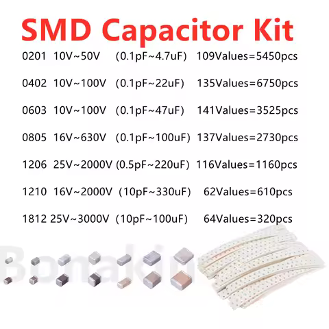 Capacitor Kit 0201 0402 0603 0805 1206 1210 1812 smd Capacity Package Sample Kit Capacitor 100PF 100