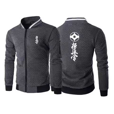 2025 Spring Autumn Solid Color Stripe Crewneck Jacket Men's Kyokushin Karate Masutatsu Oyama Japan P
