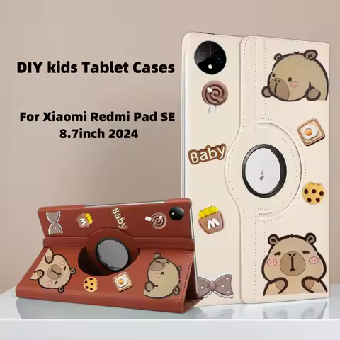 For Xiaomi Redmi Pad SE 8.7 Case 2024 Kids DIY Cartoon 360 Rotating Stand Tablet Cases Funda For Red