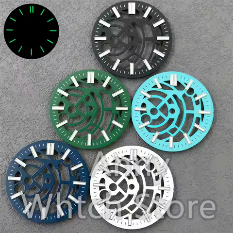 31mm Hollow Watch Dial Green Luminous for NH70 NH71 NH72 Movement Watches Accessories for 3-point 3.