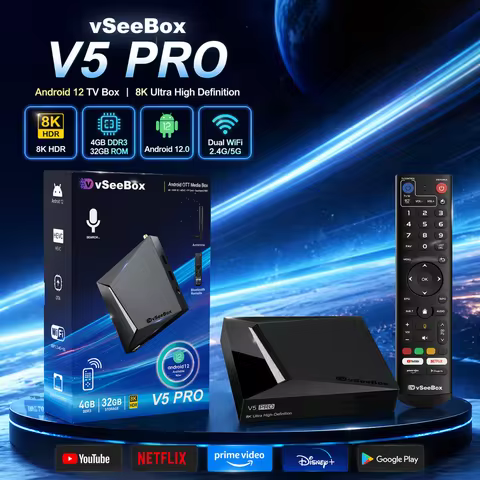 Vseebox V5 Pro Android 12.0 4K UHD Smart TV Box with 4GB RAM 32GB Storage, Dual-Band WiFi 6, Bluetoo