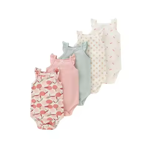 5pcs Summer Baby Girl Clothes Floral Pattern Sleeveless Bodysuits 0-12Months