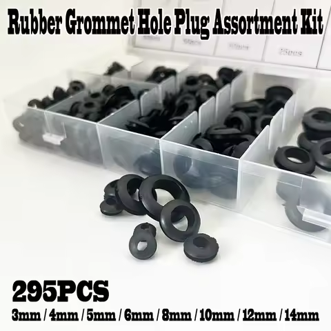 Dustproof Insulating Black Rubber Grommet Kit 295PCS Flame Retardant Hole Plugs Sizes 3/4/5/6/8/10/1