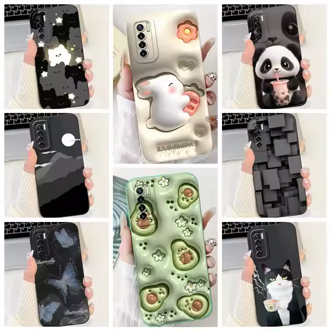 For Tecno Camon 17 17P 17 Pro Case Soft Silicone Capa Goothic Style Cartoon Panda Flower Back Cover