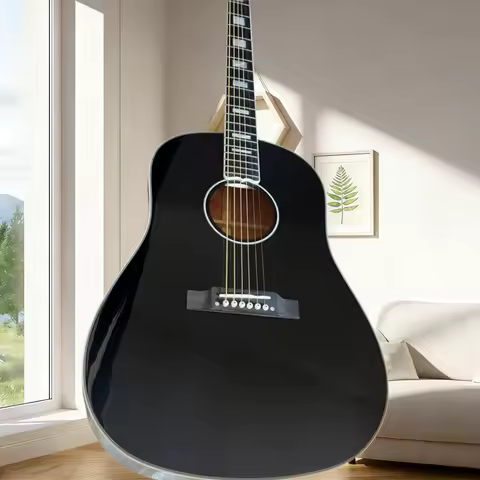 41Inch J45 Series Black Acoustic Guitar Solid Top Simple Design Rosewood Neck Picea Asperata Body Cl