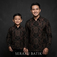 HIJAU KEMEJA KATUN Dhwani Black Batik Couple Father and Son Premium Solo Cotton Long Sleeve Couple S
