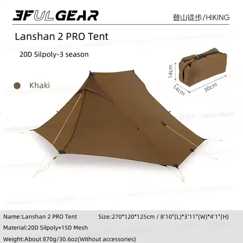 3F UL GEAR Lanshan 2 Pro Silpoly/Silnylon Tent Outdoor Ultralight Poleless Tent T-zip Doors Waterpro