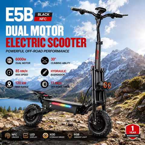 E5B High Speed Electric Scooter 3000W×2 Dual Motor 60V 35Ah Lithium Battery 150KG Load Color LCD Dua