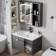 Bathroom mirror cabinet wash basin ceramic basin set aluminum alloy mirror cabinet sink wash basin