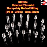 [MRJ-HY] SUS304 (1/8 in - 3/8 in) External Threaded Heavy-duty Barbed Fitting 6mm-16mm G-thread Hose