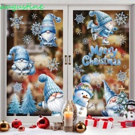 AUGUSTINE 9Pcs Christmas Wall Sticker, Cartoon Snowman Santa Windows Stickers, Glue Free Snowflakes 