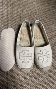 Tory Burch 白色皮革草編鞋37碼