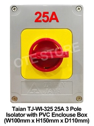 Taian TJ-WI Type 16A / 25A / 40A 3 Pole Weather Proof Isolator with PVC Enclosure Box (W100mm x H150