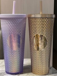 Starbucks 星巴克 金色年華系列 閃耀金色塑料吸管杯 浪漫紫色塑料吸管杯 榴蓮杯